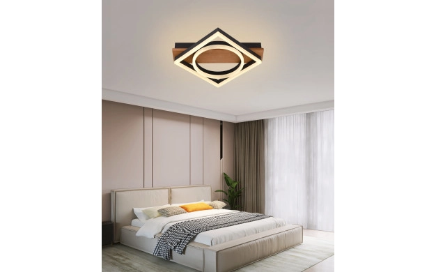 LED SEILING 44W 3300LM CCT BLACK/WOOD WITH REMOTE CONTROL
