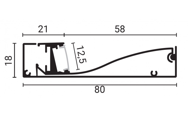 ALUMINIUM PROFILE /FOR FLOOR/ FOR LED STRIP BLACK BODY/WHITE REFLECTOR 2m