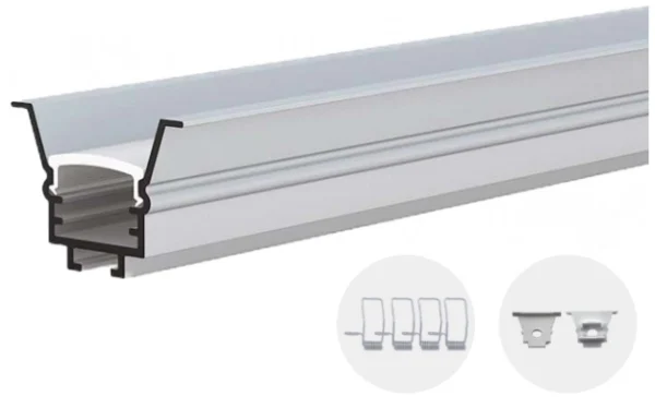ALUMINIUM PROFILE FOR LED STRIP SILVER BODY/WHITE REFLECTOR 2m BUILT IN