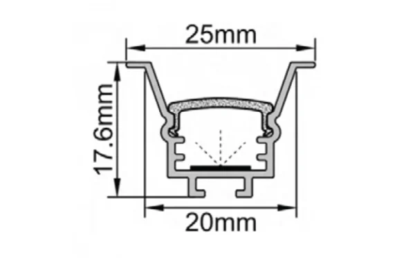 ALUMINIUM PROFILE FOR LED STRIP SILVER BODY/WHITE REFLECTOR 2m BUILT IN