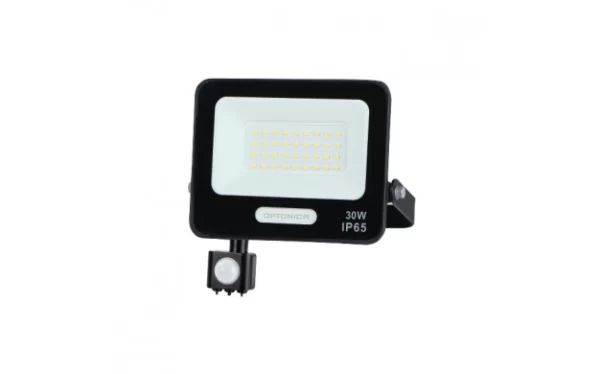 LED SMD FLOODLIGHT BLACK 30W 90lm/W AC180-265V 120° IP65 6000K + SENSOR – 15cm CABLE