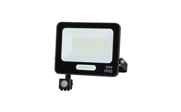LED SMD FLOODLIGHT BLACK 50W 90lm/W AC180-265V 120° IP65 6000K + SENSOR – 15cm CABLE