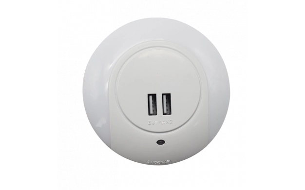 NIGHT LAMP 0.5W 15LM 6000K WITH LIGHT SENSOR AUTO ON/OFF 2xUSB
