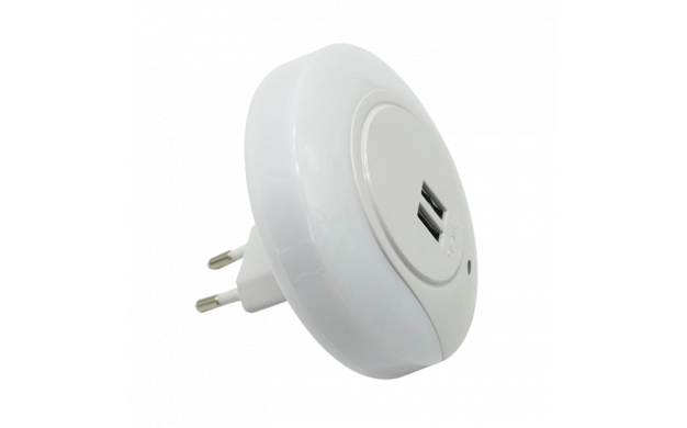 NIGHT LAMP 0.5W 15LM 6000K WITH LIGHT SENSOR AUTO ON/OFF 2xUSB