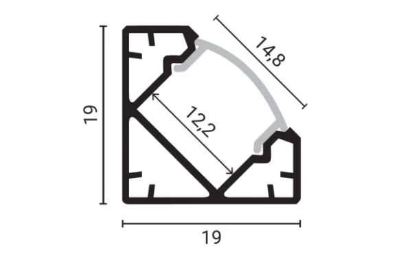 ANGLE ALUMINIUM PROFILE FOR LED STRIP BLACK BODY/WHITE REFLECTOR 2m